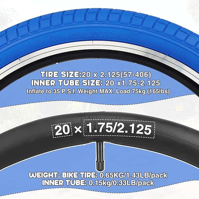 12/16/20x2.125 Bike Tires 1/2 Pack 12/16/20 Inch Kids Folding Replacement Tire/Tube Suitable for Tires 12/20x2.1 12/16/20x2. 125 12/20x2.25, Multiple Colors