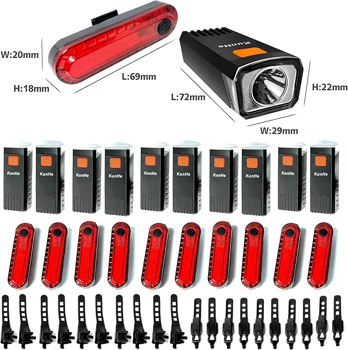 Kunhe USB-C Rechargeable Bike Lights Front and Rear(2or4or10or20 Packs) Night Riding for Kids &Adults 3 Lights Modes Used as a Safety Indicator Light for Skateboards Strollers and Wheelchairs