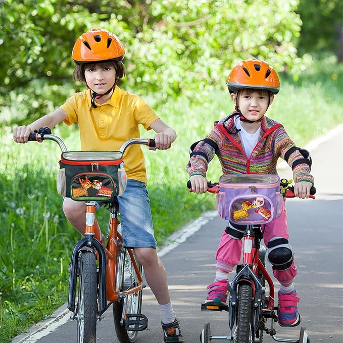 Kids Bike Basket,Durable Front Frame Bicycle & Scooter Basket Bag,Waterproof Fabric Bicycle Handlebar Bag for Boys, Girls, Toddlers with Shoulder Strap (Purple)