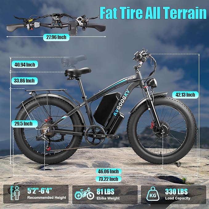 9000W Peak 58V Max-Output Ebike for Adults, Powerful 34Ah Battery Dual Motor Ebike, 47MPH Top Speed Fast E-Bike, Up to 105 Miles 24"x4.0 Fat Tires Electric Mountain Bicycle for Sand Beach Snow