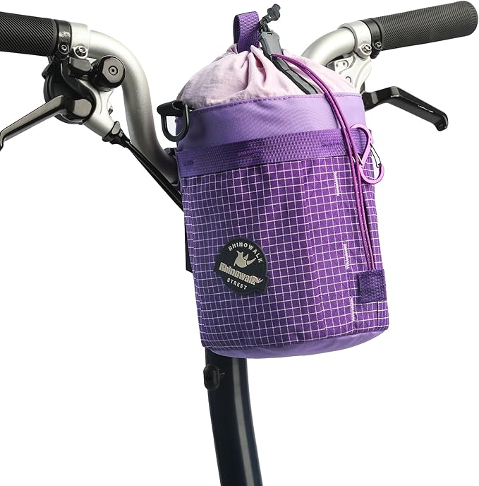 Rhinowalk Bike Handlebar Bag 2.5L Bicycle Bottle Holder Bag, TPU-Coated Handlebar Pouch with Shoulder Strap, Fits City Bikes & Folding Bikes like Brompton (Lavender Purple)