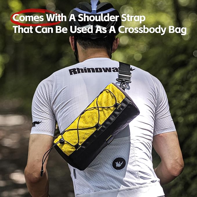 Rhinowalk Bike Handlebar Bag 2.8L Waterproof Front Tube Bag for Road, Gravel, and Mountain Bikes, Cylindrical EVA Frame Pack with Shoulder Strap (Black)