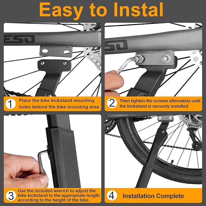 RUTU Bike Kickstand,Adjustable Adult Bicycle Kickstand for 24"-29" Ebike,Mountain Bike,Fat Tire Bike,40mm apart Aluminium Alloy Rear Kick stand