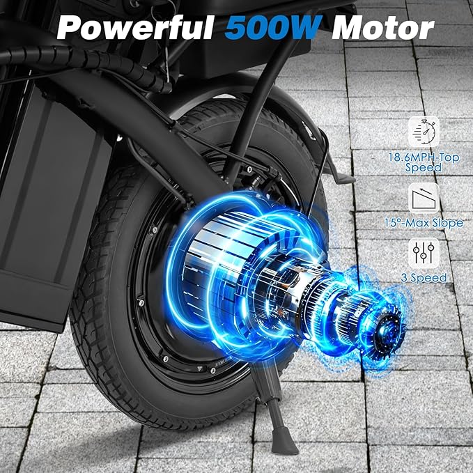 Folding Electric Bike for Adult,14" Foldable Ebike with Passenger Seat Peak 500W Motor 18.6MPH 30+ Miles(MAX) E-Bike with 48V Removable Battery/Shock Absorber/LCD Display/USB Phone Holder/Front basket