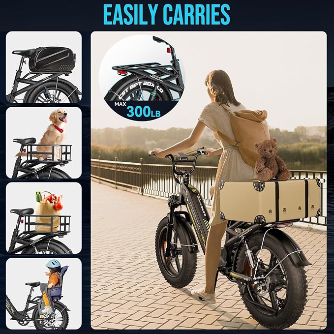 FREESKY 2500W Electric Bike for Adults,105 Miles 48V 25Ah Samsung Cells Battery Step-Thru E Bike, 33MPH Hydraulic Brakes Fat Tire EBike, 20" Full Suspension for Cargo Bicycles UL2849 Certified by TÜV