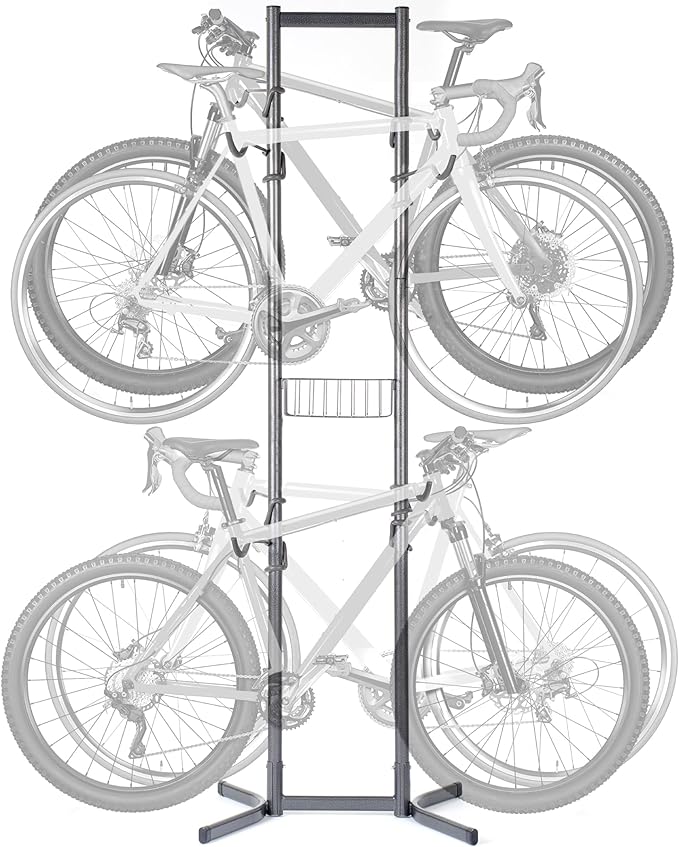 Bike Rack for Garage & Home by Delta Cycle - No Drilling Required - Fully Adjustable Gravity Storage Rack for Any Style Bicycle - Freestanding Vertical Rack