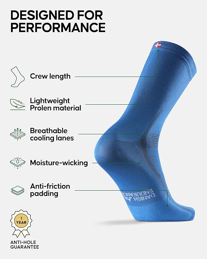 DANISH ENDURANCE Cycling Socks, Crew Length, Breathable, Cushioned, Biking Socks for Men & Women, 3 & 5-Pack