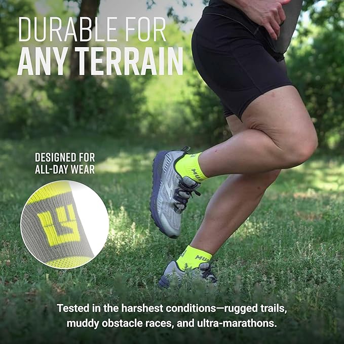 MudGear Quarter Crew Trail Socks, Blister-Resistant, Sweat-Resistant & Quick-Drying, Cushioned Footbed, Made in USA, 2-Pack