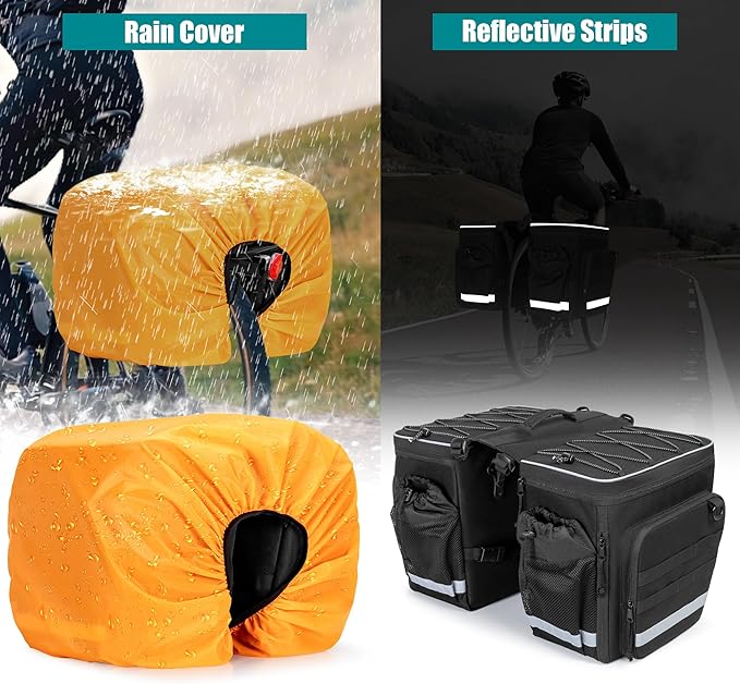 50L Bike Panniers with a Rain Cover, Bike Saddle Bag with Expandable Compartment and Multiple Pockets, Black