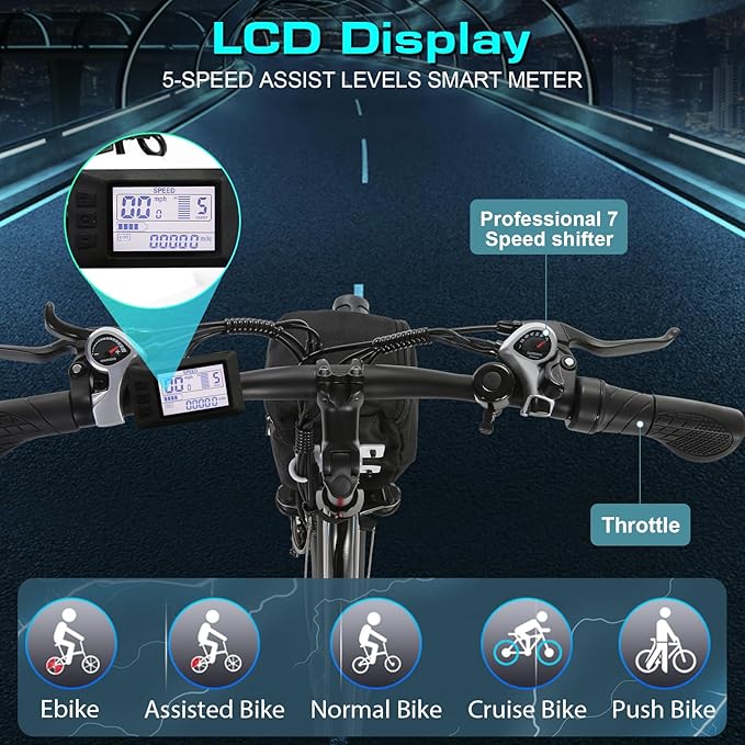 Vivi Electric Bike for Adults 1000W Peak Commuter Ebike, 26" Electric City Cruiser Bicycle 22MPH Ebikes for Adults with 48V Removable Battery, Up to 50 Miles, 7 Speed, SGS Certified to UL2849 | 750W Peak Motor, 22MPH, Up to 50 Miles, LCD-Display, Cruis...