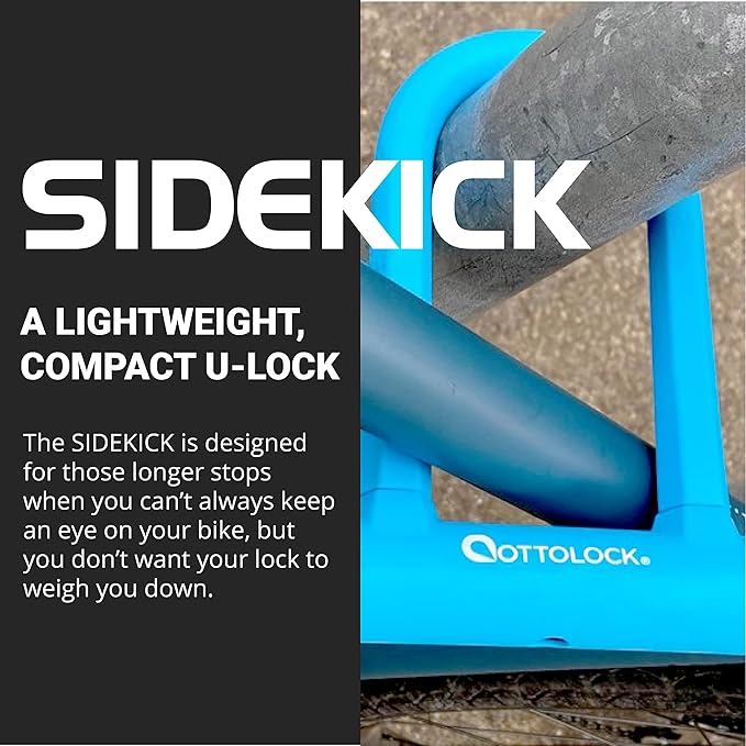 OTTOLOCK Sidekick Compact U-Lock - Heavy Duty Anti Theft Bicycle U-Lock with Keys, Silicone-Coated, Bike Accessories, Blue