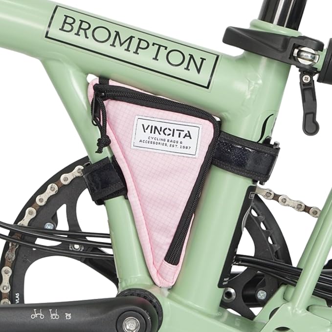 Vincita Boomerang Bag 3.0 – Frame Bag for Brompton Bike (A, C & P Line) – Anti-Slip Slim Tool Pouch with Magnetic Mount – Detachable Straps & Bright Lining – Fold-Compatible Storage (Ripstop Pink)