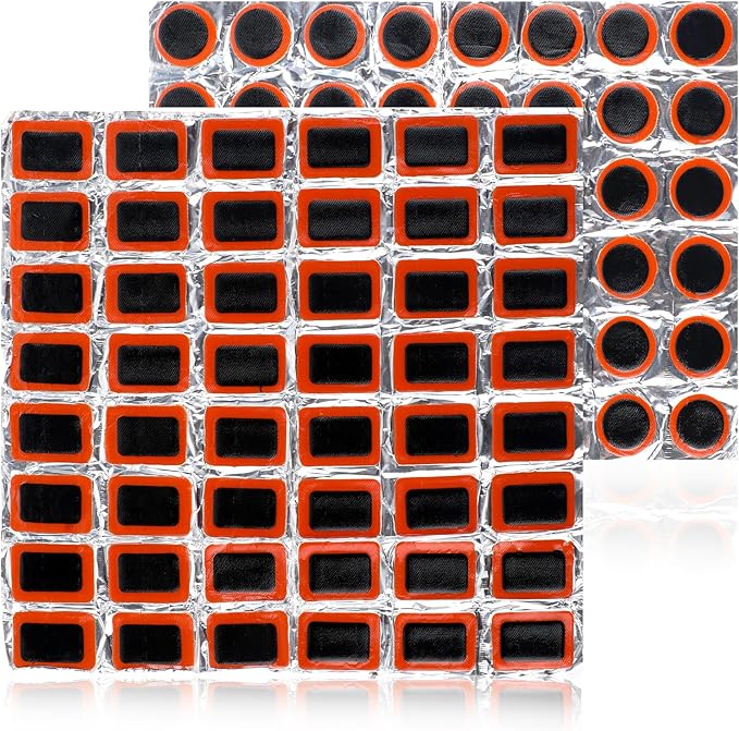 96 Pcs Ponches Frios para Bicicletas, Tire Patches for Bicycle Inner Tube Repair, 0.98 Inch Rubber Patch Kit, Emergency Road Cycling Tool (Square + Circle)