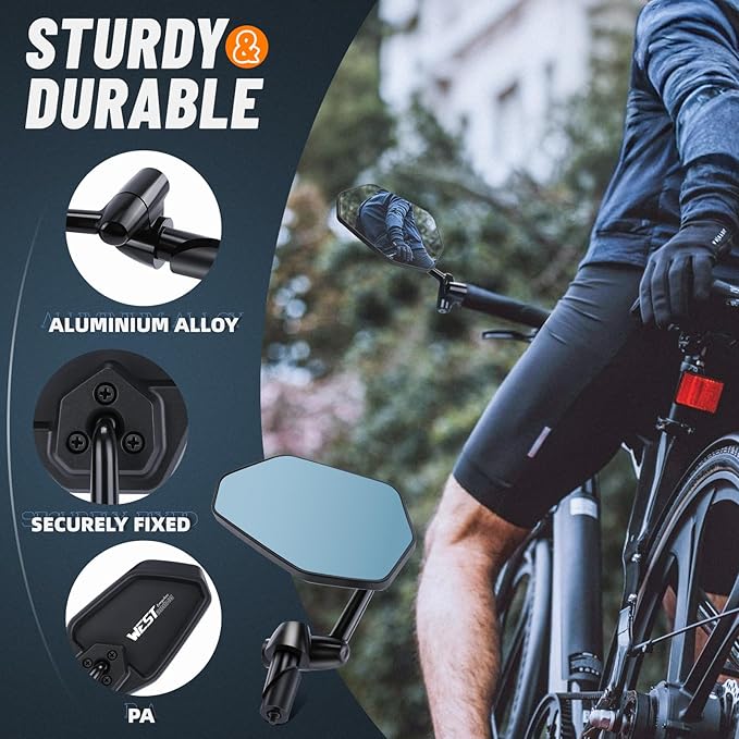 West Biking Bike Mirror, 360° Adjustable HD Shatterproof Bicycle Mirror, Aluminium Alloy Mirror Stem Provides Exceptional Stability,Handlebar-End Rear-View Mirror Suitable For E-Bike(Left)