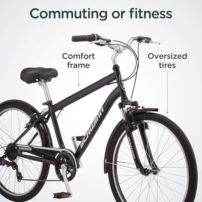 Schwinn Suburban Adult Comfort Bike, Men and Women, 26-Inch Wheels, 7 Speed Drivetrain, 16 or 17-Inch Aluminum Frame, Alloy Linear Hand Brakes
