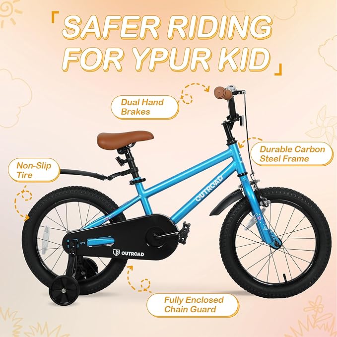 Outroad Kids Bike for Boys Girls Age 3-9 Years Old, 14 16 18 Inch Kid's Bike with Training Wheels, Children Bicycles for Toddler, Blue and Red