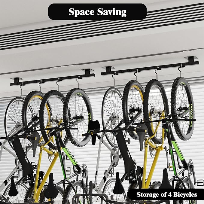 640Lbs Bike Rack Garage Ceiling with 8 Hooks, Bike Hangers for Garage, Ceiling Mount Bicycle Storage, Metal Black 2pcs Set Indoor Use for 8 Bicycles