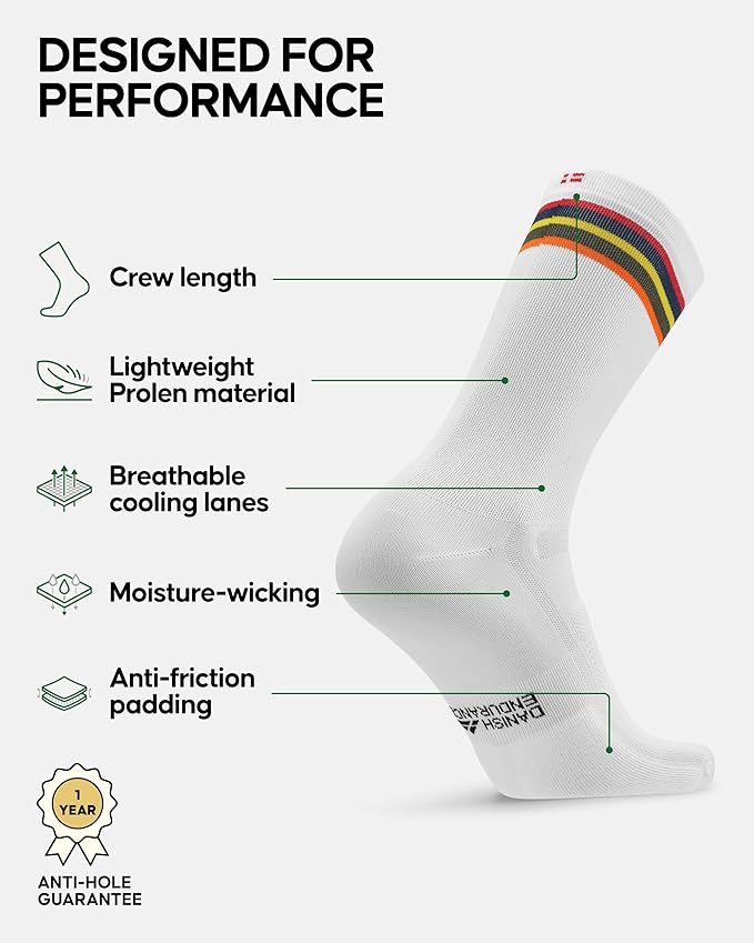 DANISH ENDURANCE Cycling Socks, Crew Length, Breathable, Cushioned, Biking Socks for Men & Women, 3 & 5-Pack