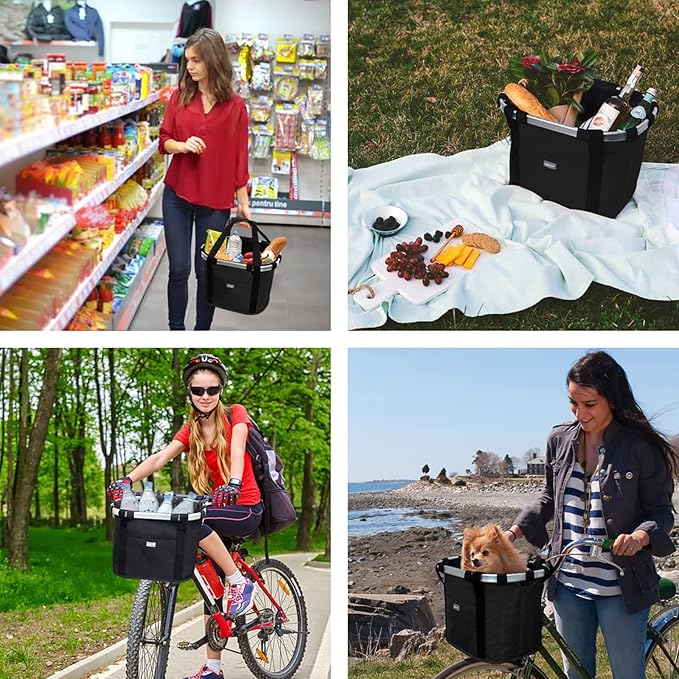 RAYMACE Bicycle Basket Dog Bike Handlebar Basket Front,Folding Detachable Quick Release Easy Install,Cycling Picnic Bag