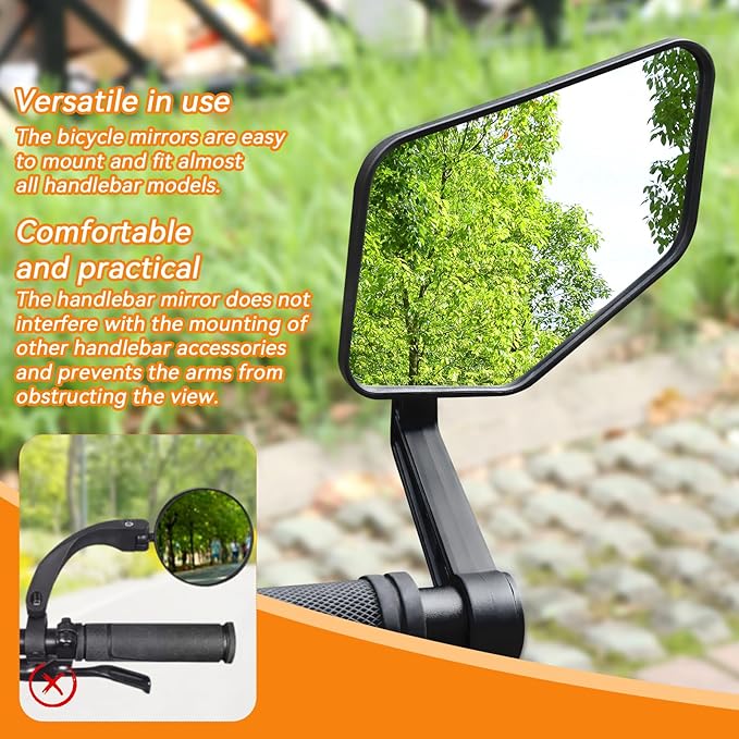 Bike Mirror, Bar End Bicycle Mirror, HD Glass Scratch Resistant and Fall Resistant E-bike Rear View Mirrors, Safe Cycle Mirror for Handlebar for E-bike, City Bikes (Right 0.59-0.9")