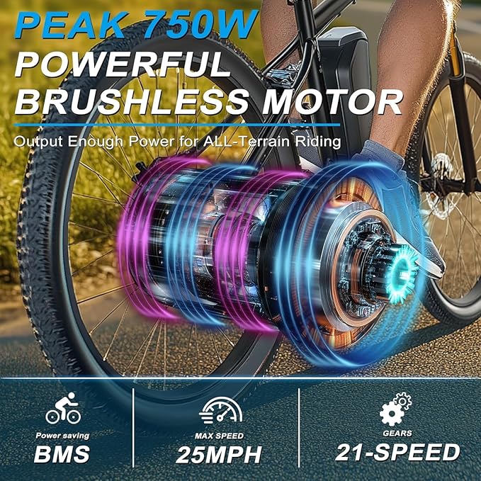 ZNH 750W|1000w Electric Bike for Adults, 48V 13Ah Removable Battery, 26" Electric Mountain Bike, Up to 60 Miles, 7-Speed Ebike, Hydraulic Suspension, LCD Display, UL2849 Certified, TUV