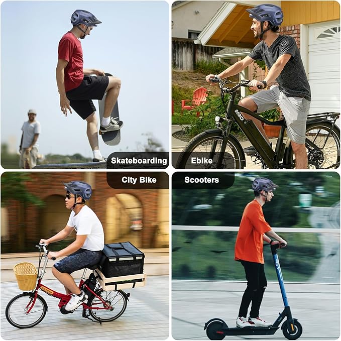 Bike Helmet, Helmets for Adults Men, Front and Back LED Lights Safe Certified MTB Road Bicycle Helmet with Adjustable Brim