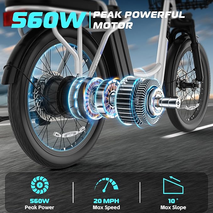 Caroma Peak 500W/800W/1200W Electric Scooter with Seat, 20" Fat Tire Electric Bike with 48V Removable Battery, Up to 30Miles & 20MPH, Adult Scooter for Commuting with Basket&Adjustable Seat