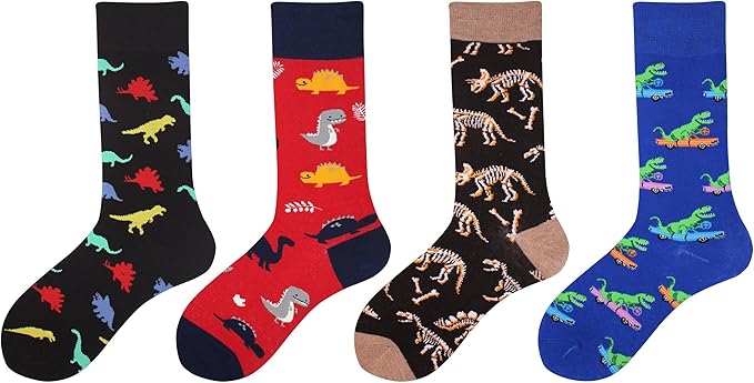 Cansok Men's 2/4 Packs Fun Crazy Novelty Dress Crew Socks