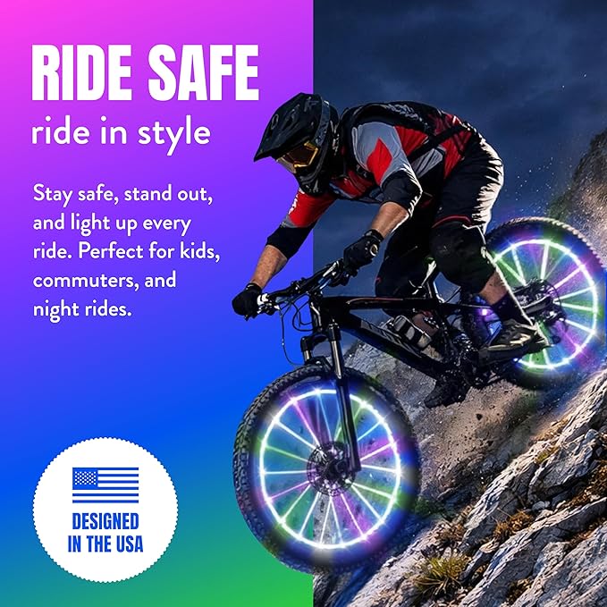 Activ Life 2-Tire Pack LED Bike Wheel Lights with Batteries Included, Get 100% Brighter and Visible from All Angles for Ultimate Safety and Style