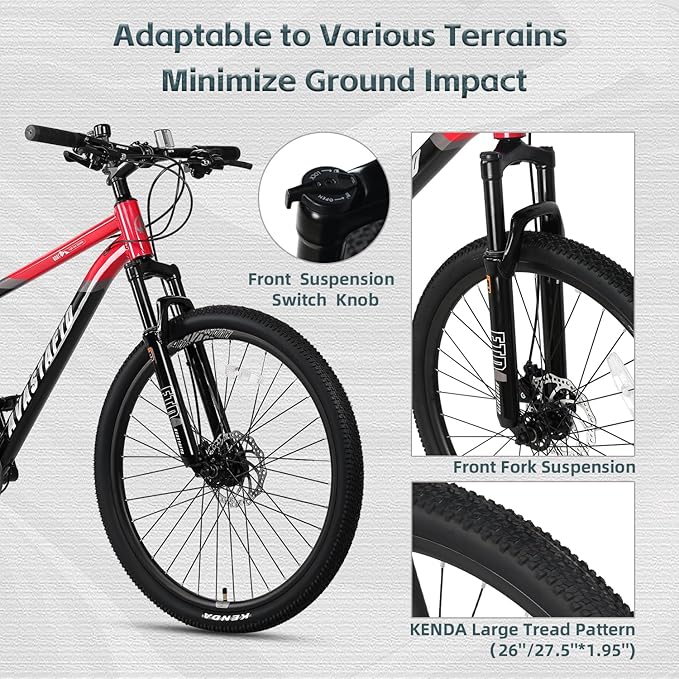 AVASTA Earth 26 27.5 inch Mountain Bike with 21-Speed, Aluminum Frame, Dual Disc Brake, Comfortable Saddle, Multiple Colors
