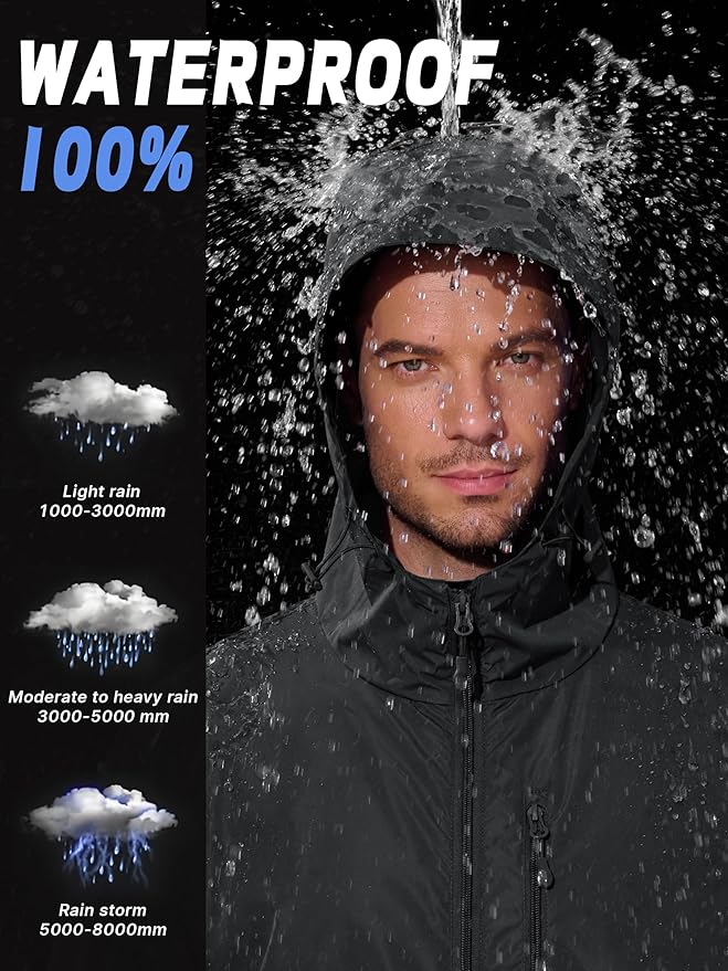 Men's Cycling Jacket Rain Jacket Waterproof Windbreaker Raincoat Running Hiking Gear Hood Lightweight Packable