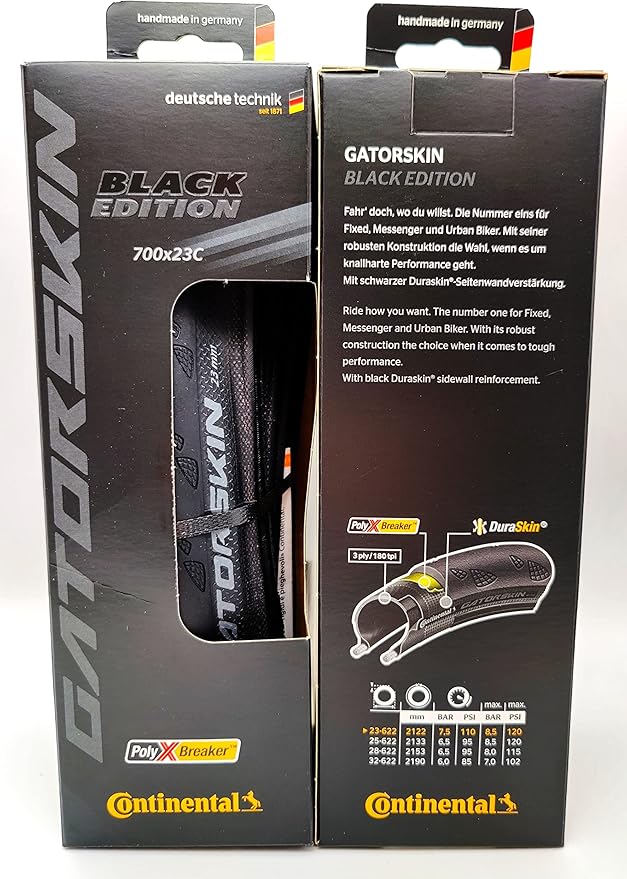 Continental Gatorskin Black Edition - Road Bike Tire | Tough Tire for Daily Riding - PolyX Breaker, Duraskin, 2 Pack