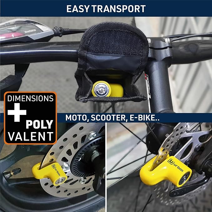 URBAN 564A Most Compact Motorcycle Disc Lock, ø5mm, Lightweight, and Portable, More Visible, More Deterrent, Steel, Universal Anti Theft Wheel Brake Lock for Motorbike Scooter Electric Bike Bicycle