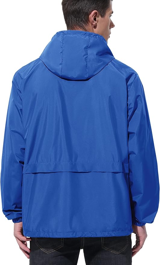 Mens Rain Jacket Raincoat Windbreaker Running Waterproof Lightweight Packable with Hood Travel Hiking Cycling