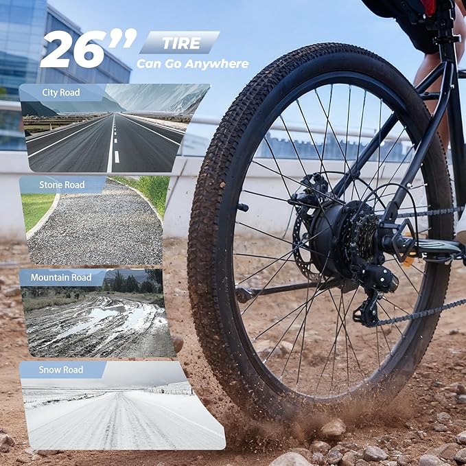 Electric Bike - 750W Peak Motor Electric Bicycle, 20MPH, 60 Miles, Removable Battery, Shock Absorber, 5 Speed E Bike, 26” Tire Commuter Electric Bicycle for Adults