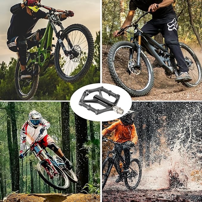 Mountain Bike Pedals, Large Size Aluminum Alloy Body with Boron Steel Spindle, Equipped with DU Bearings, Ideal for Road Mountain BMX MTB Bike