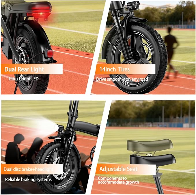 Folding Electric Bike for Adults Teens, Top Range 35Miles Pedal-Assist | 500W Peak 23Mph Speed E-Bike | 48V12Ah Battery | 14" Commuter Electric Bicycles | Mini Ebike with Phone Holder | UL Certified