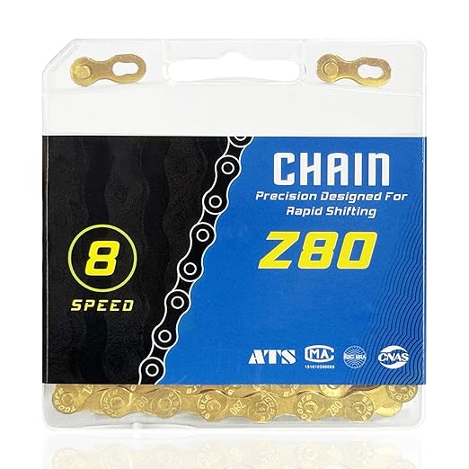 Bike Chain, 6 7 8 Speed Bike Chain 1/2" x 3/32" 116 Links Bicycle Chain for Road Mountain Folding Racing Cycling Bikes (Gold)