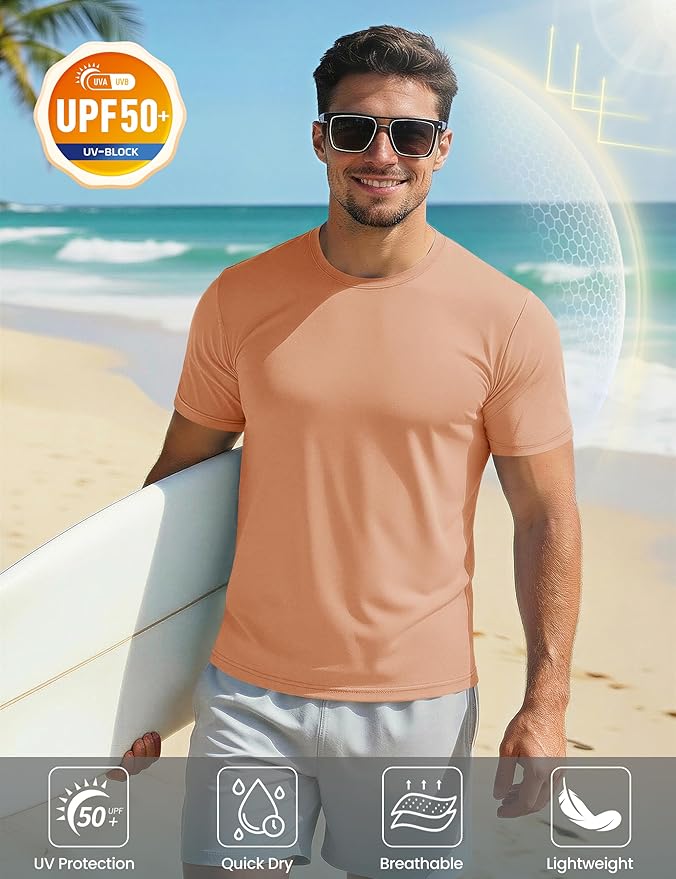 MAGCOMSEN Men's Short Sleeve UPF 50+ T-Shirt Quick Dry Workout Athletic Running Swim Tops Tee Rash Guard Performance Shirts