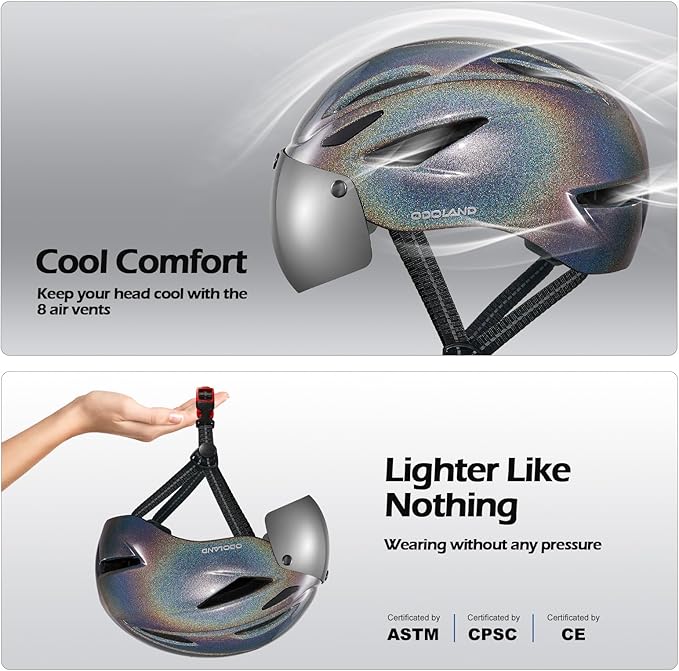 Odoland Bike Helmet with Magnetic Sun Visor for Adults, Glasses-Friendly Design Adjustable Dial Cycling Helmet for Men & Women, Urban Riding Bicycle Helmet for Mountain, Road, E-Bike, Commuting