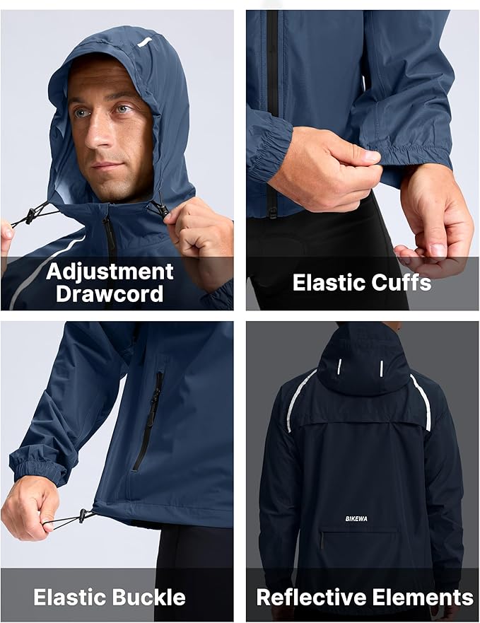 Bikewa Men's Cycling Rain Jackets Waterproof Running Bike Windbreaker Lightweight Packable Hooded Jacket