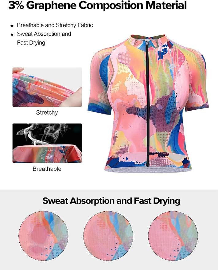 LAMEDA Cycling Jersey Women, Breathable Bike Shirts for Women Biking Tops with Pockets, Bicycle Clothing for Road Riding