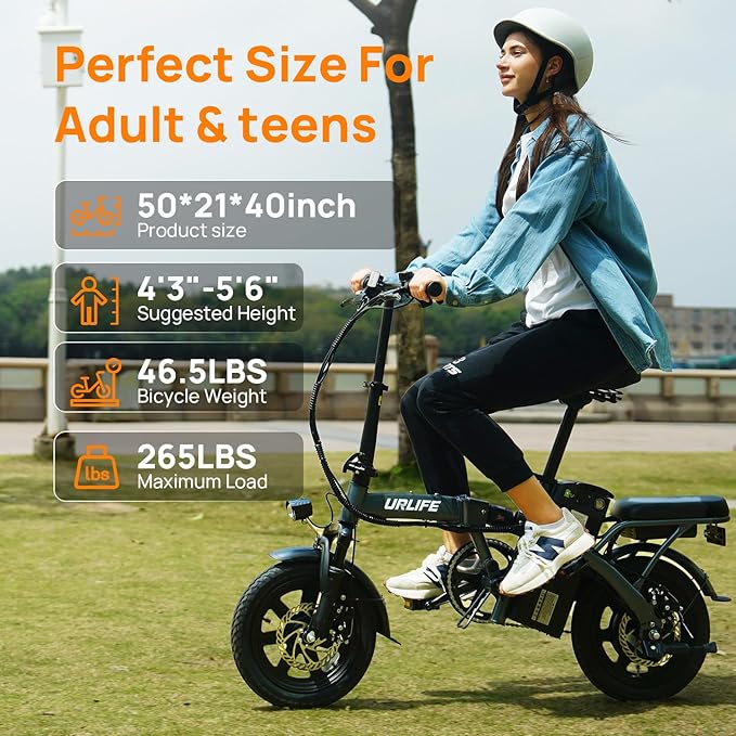 URLIFE Electric Bike for Adults, 14" Folding Electric Bike, 500W Peak Motor, 48V 375Wh, 20MPH, 40 Miles Long Range, Mini E Bikes for Adults and Teens, UL 2849