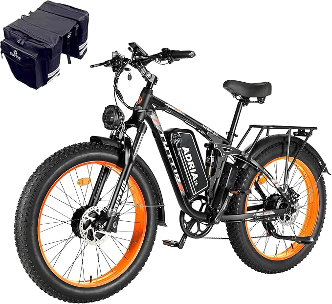Tuttio Adria26 5000W/6000W Dual-Motor Ebike,40-46MPH Electric- Bike for Adults, 26 * 4" Fat Tire Electric Bicycle, 52V 25AH E-Bike Full Suspension Electric Dirt Bike for Off-Road Mountain Hunting