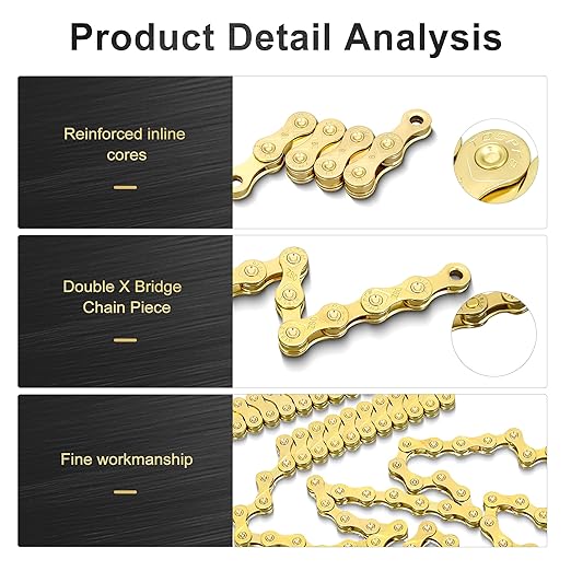 Bike Chain, 6 7 8 Speed Bike Chain 1/2" x 3/32" 116 Links Bicycle Chain for Road Mountain Folding Racing Cycling Bikes (Gold)