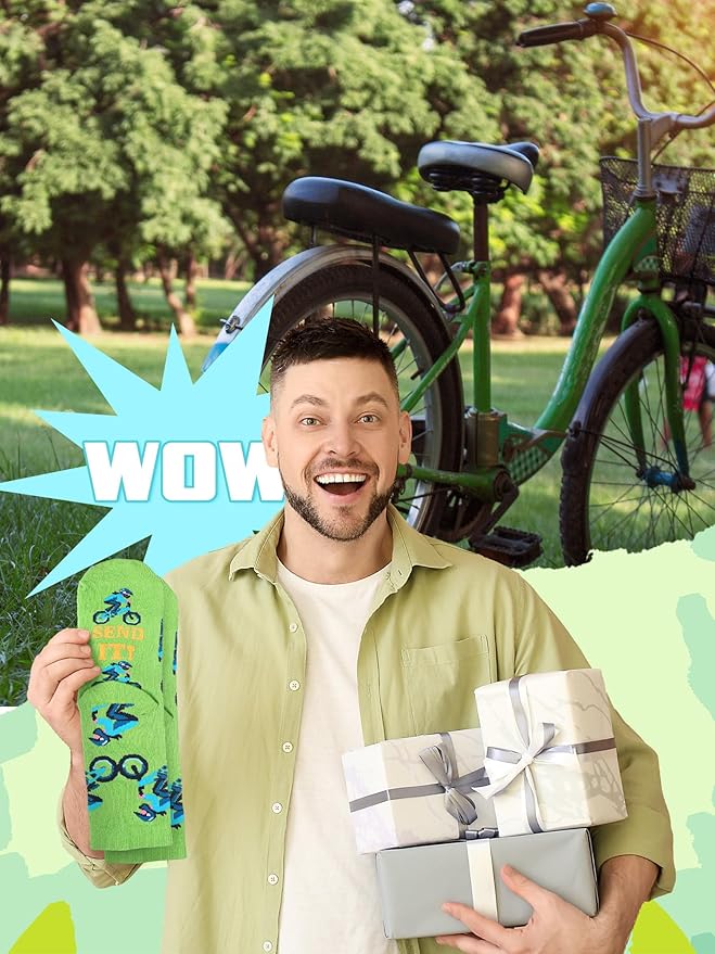 Zoooyawn 6 Pairs Cycling Biking Socks for Men Women Biking Gifts Bulk Funny Crew Socks for Mountain Bike Sports Lovers Gifts