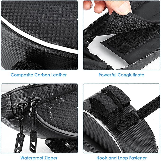 UNICOLD Waterproof Bicycle Storage Bags Reflective Phone Mount Top Tube Bag Bike Phone Case Holder Accessories Cycling Pouch Compatible with iPhone 15,14, 13, 12, Samsung Galaxy Ultra phones Fit 6.5”