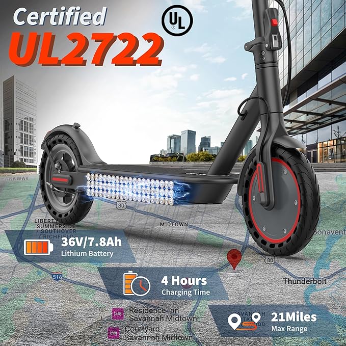 Folding Electric Scooter for Adults with Seat- 19MPH & 21-Mile Range, 350W Motor, 8.5" Solid Tires with App Control & Dual Brake System - UL2272 Certified Commuter E-Scooter