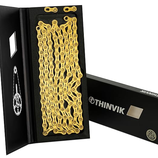 Thinvik Bike Chain 11 Speed, 1/2''× 11/128'', 110 Links - Road & Gravel and MTB Chain for Shimano and SRAM(Not for SRAM AXS) - Elite Gold Half Hollow - Quick Link Included