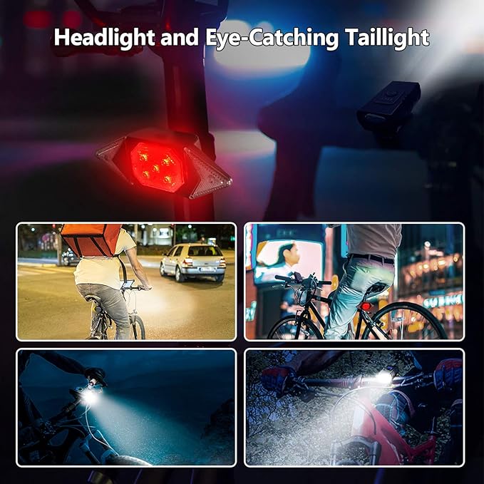 Bike Lights Front and Back Rechargeable, MakeTheOne Super Bright Bicycle Headlight and Tail Light Set Turn Signals, Easy to Install Safety Flashlight Warning Rear Blinkers for Night Riding Cycling